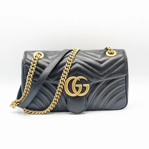 Authentic Gucci Black Leather Marmont Small Flap Shoulder Chain Crossbody Bag - Picture 3 of 13